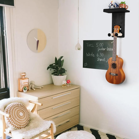 Keebofly Guitar Wall Mount - Single Pack, Wall Hanger with Pick Holder - Guitar & Ukulele Rack, Rustic Wood Black, Patented