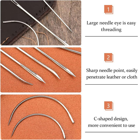 Veroave Upholstery Needle, 16 PCS Curved Needle, Leather Needles