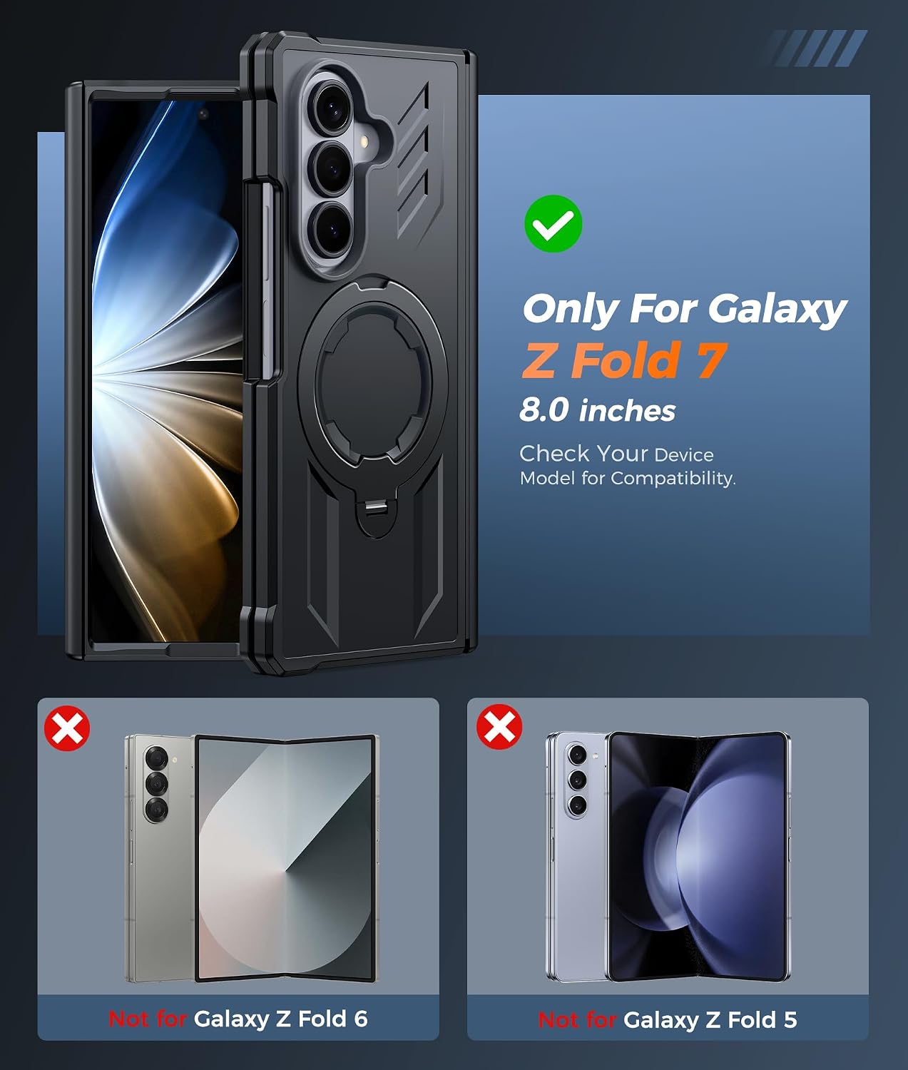 FNTCASE for Samsung Galaxy Z Fold 7 Case with 360 Spin Magnetic Kickstand