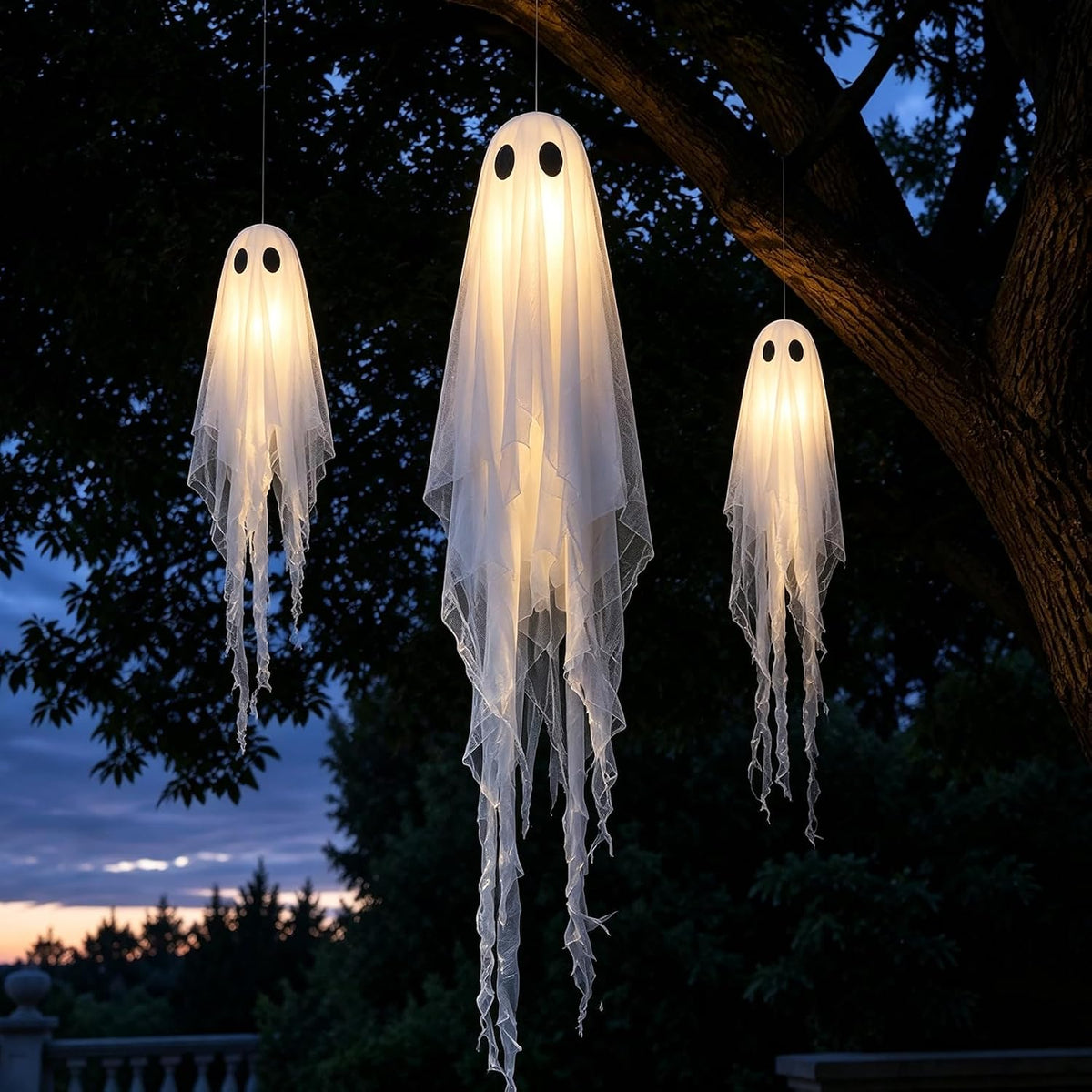 3 Packs Halloween Decorations Outdoor - Hanging Ghost Decor for Porch Yard