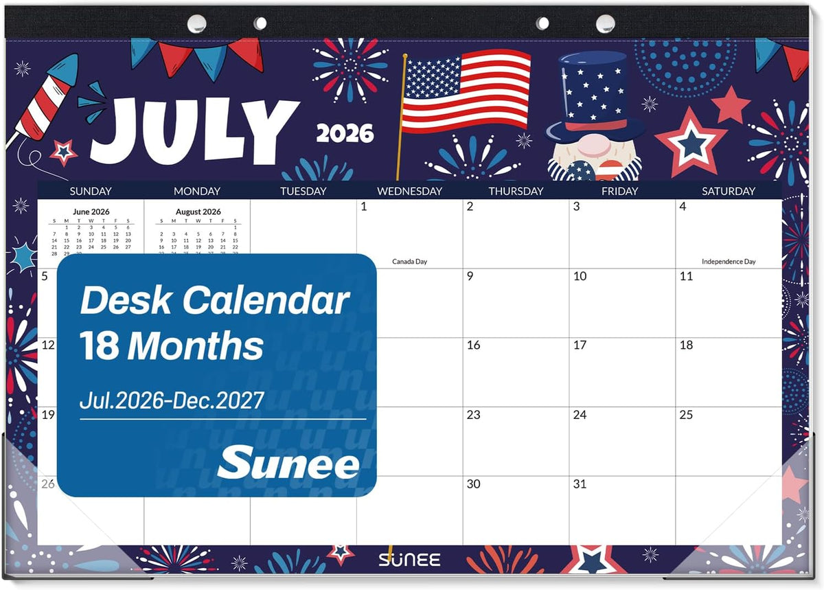 SUNEE Desk Calendar 2026-2027, 17" x 12", 18-Month Monthly Desk Calendar from Jul. 2026 - Dec. 2027, Academic Desk Calendar for Teacher, School, Seasons Color