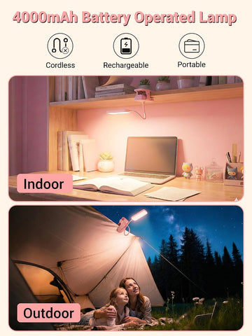 Pink Desk Lamp for Dorm Lamp, 9 Brightness+5 Color Clip on Light, Cute Lamp