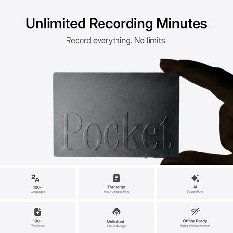 Pocket AI Voice Recorder, Auto Transcription, AI Note Taker, Space Grey