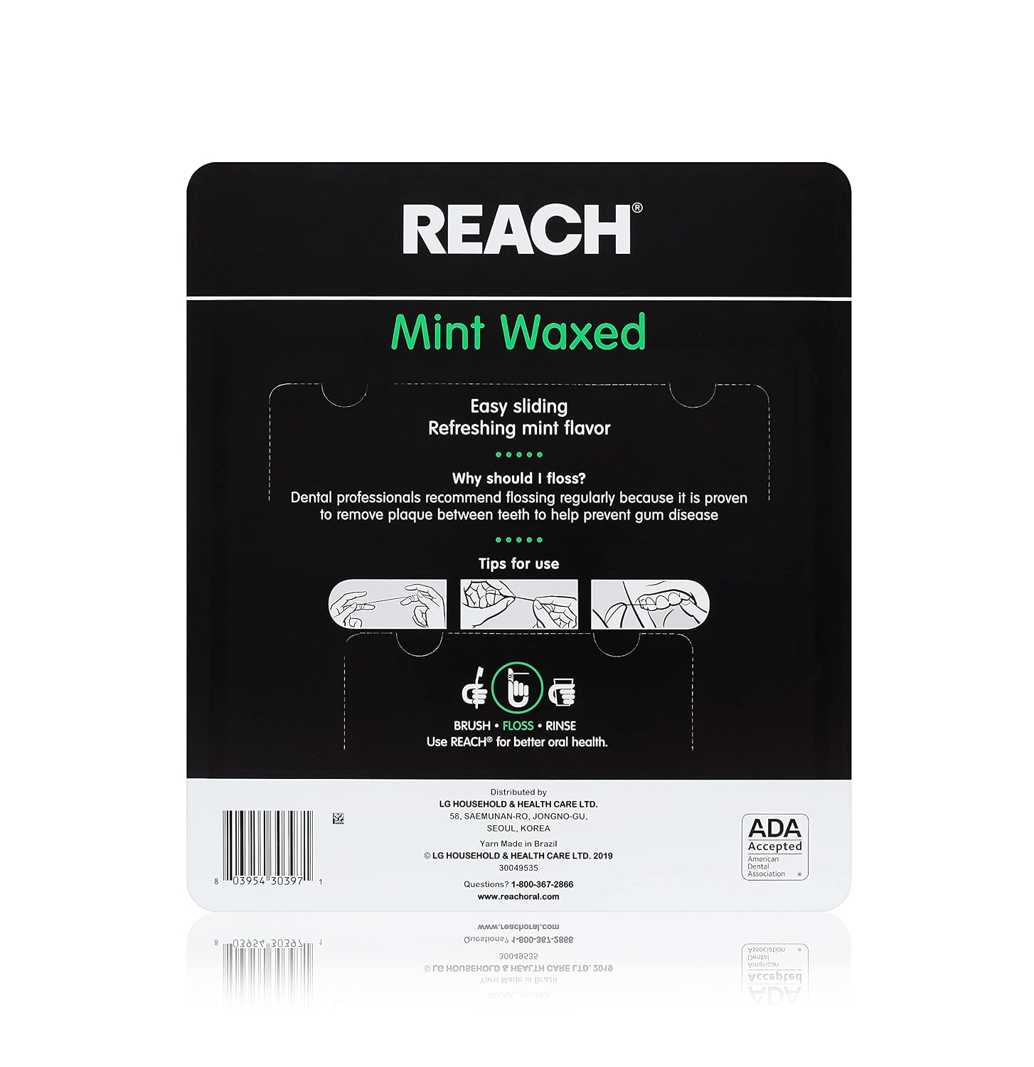 Reach, Waxed Dental Floss, Mint, Plaque Remover for Teeth, Shred Resistant, Floss Slides Smoothly, Easy to Use, Waxed, Deep Cleaning Teeth, Oral Care, Pfas Free, for Adults and Kids, 55 yd, 1 Count