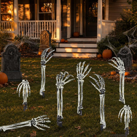 DIYDEC 6PCS Halloween Skeleton Arm Gray Hands Stakes for Outoor Decor