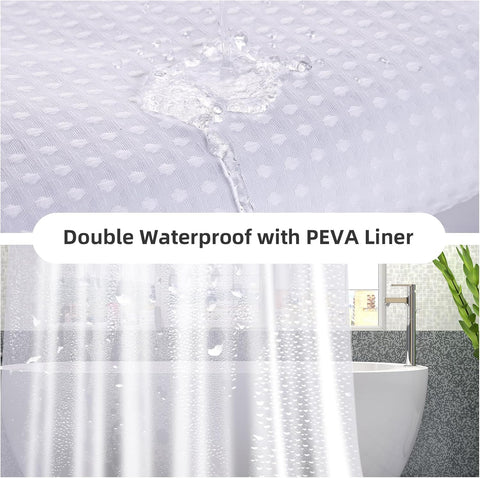 LaCyan Waterproof Waffle Shower Curtain, 258GSM Heavy Duty 3 Piece Set with Clear Liner and 6 Stainless Steel Hooks, Polyester Fabric Shower Curtains for Bathroom, Machine Washable, 36x72 Inch, White