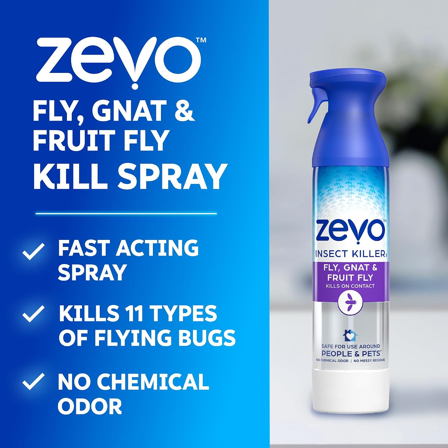 Zevo Flying Insect Bug Aerosol Spray, Kills Flies & Fruit Flies, 3 Bottles