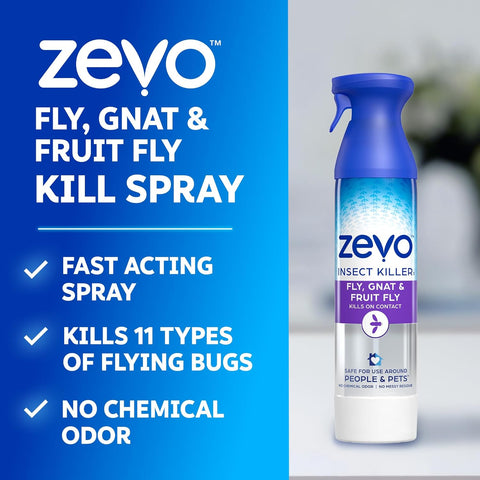 Zevo Flying Insect Bug Aerosol Spray, Kills Flies & Fruit Flies, 2 Bottles