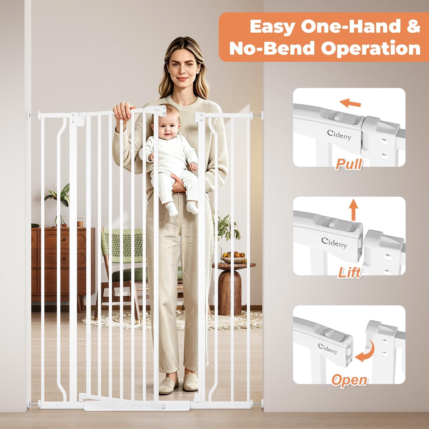 50" Extra Tall Baby Gate No Drilling, Auto Close Dog Gate, White