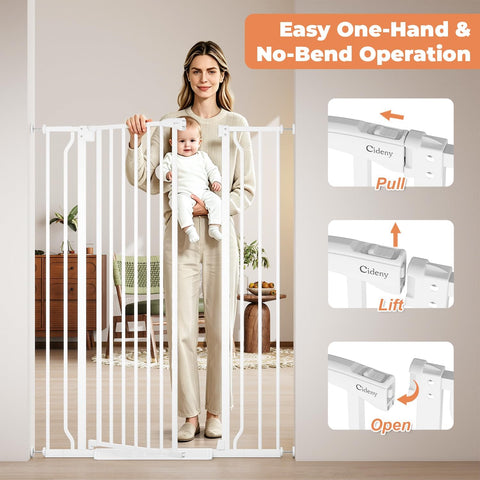 50" Extra Tall Baby Gate No Drilling, Auto Close Dog Gate, White