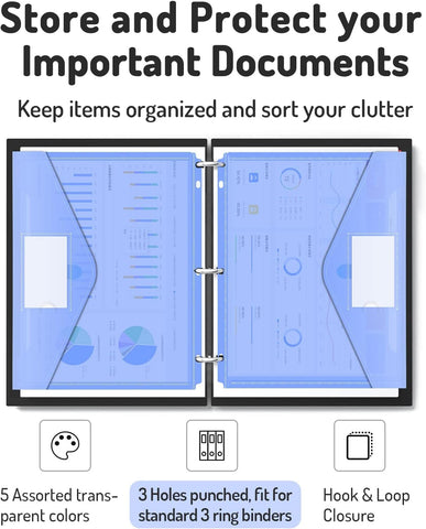 Forvencer Binder Pocket, 5 Pack Super Heavyweight Poly Binder Pocket Binder