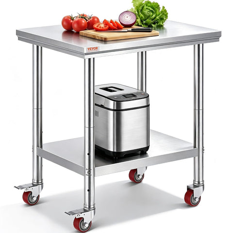 VEVOR Stainless Steel Work Table 30 x 24 x 33 Inch Prep Tables 4 Caster