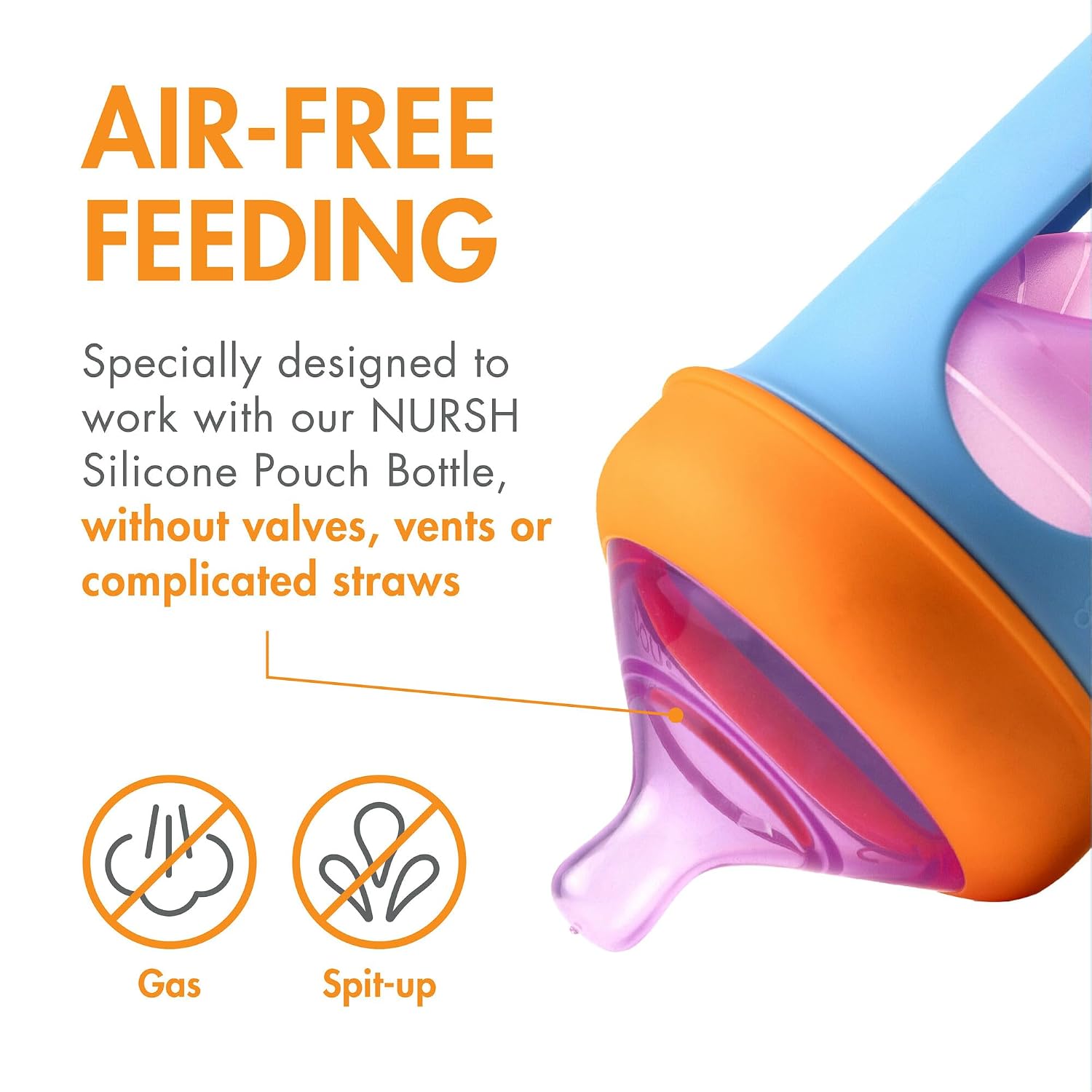 Boon Nursh Silicone Bottle Nipples - Fast Flow - 3 Count - Colorblock
