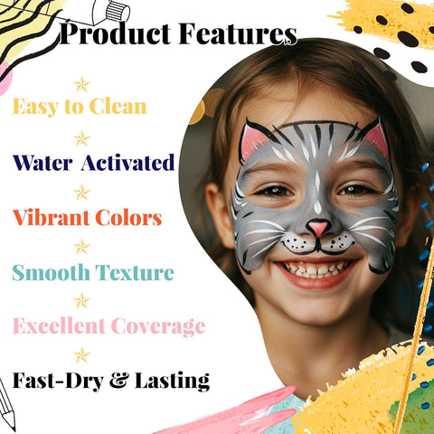 Face Painting Kit , 42 Colors Professional Face Paint Makeup Kit Non-Toxic Water Activated Facepaint Palette with Brush, Stencil, Sponge, Gem, for Party Halloween