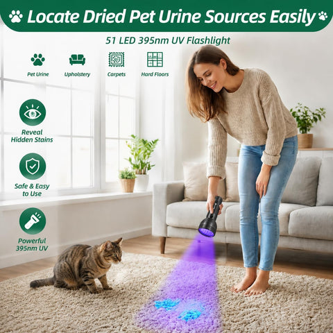ESCO LITE Black Light for Pet Urine Detection UV Flashlight 395nm Pet Urine Detector Light for Cat Pee and Dog Stains Carpets Floors