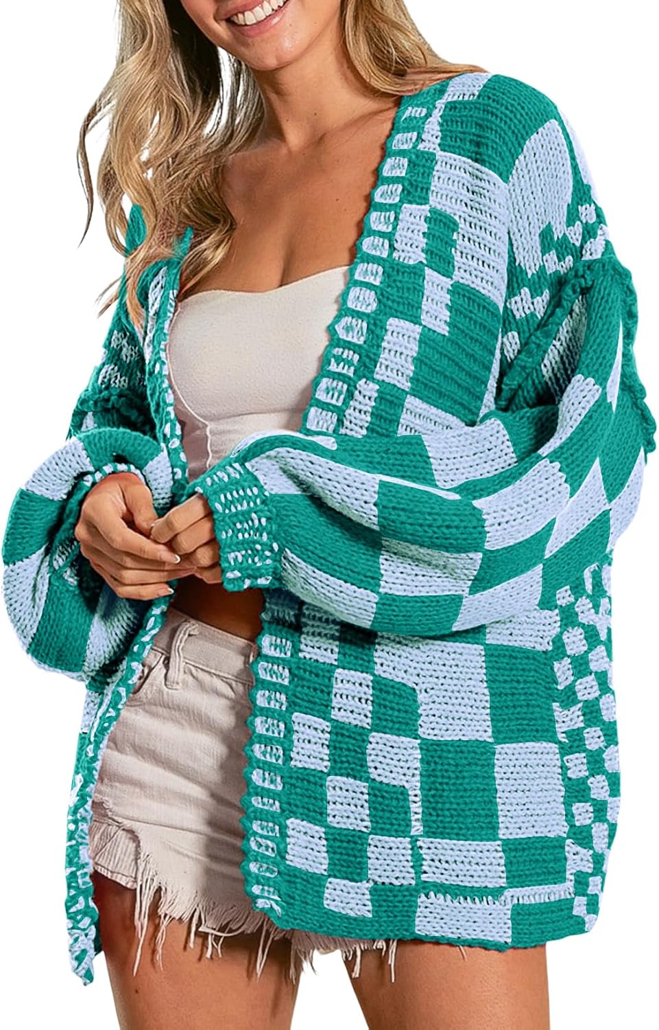 SELINK Women's Chunky Cardigan Sweater Colorful Checkered