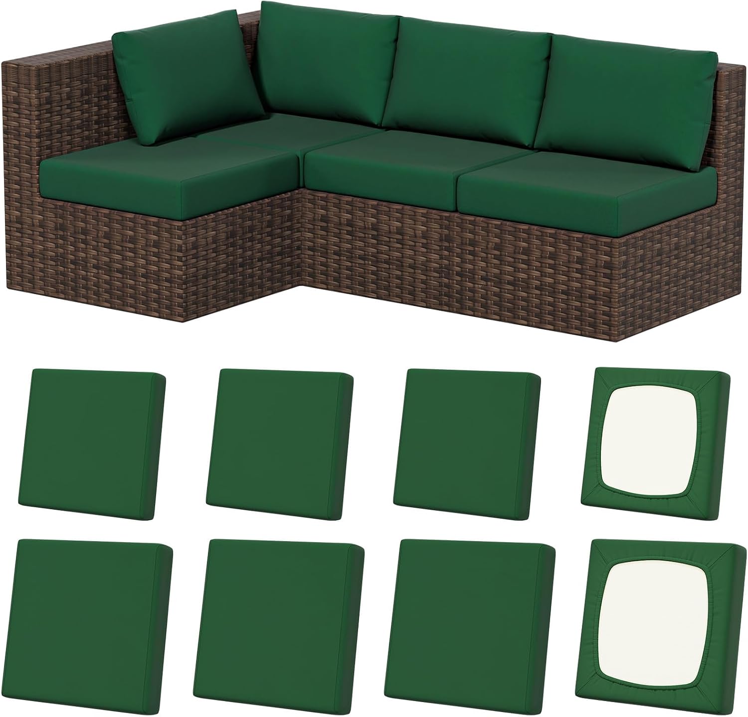 8Pcs Outdoor Cushion Covers, Stretch Patio Furniture Couch Chair Slipcovers
