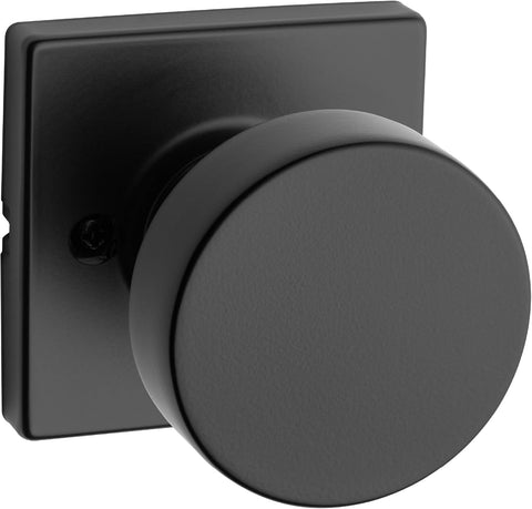 Kwikset Pismo Dummy Door Knob, Single Sided Handle for Closets, French Double Doors, and Pantry, Matte Black Non-Turning Interior Push/Pull Door Knob, with Microban Protection