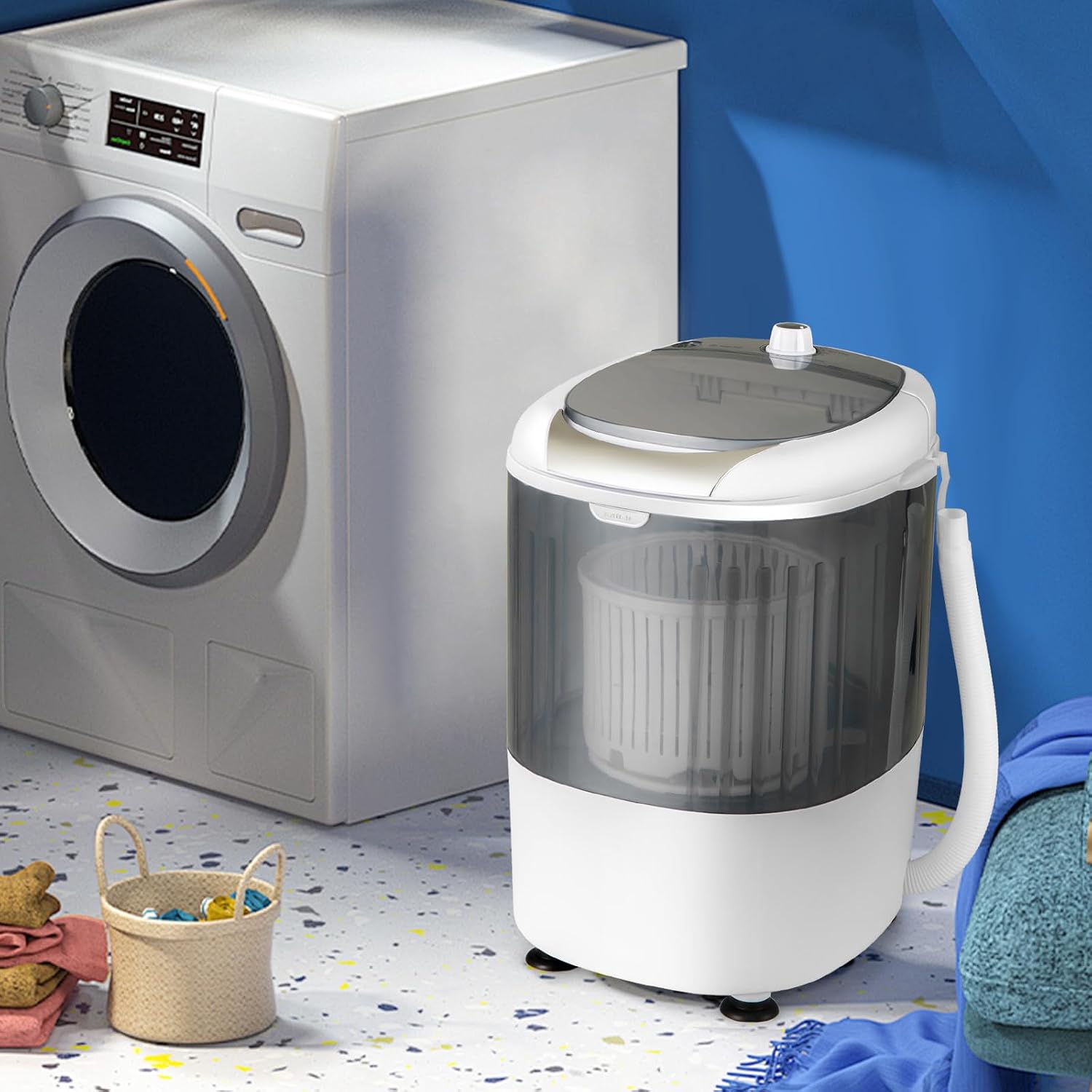 COSTWAY Mini Portable Washing Machine, 5.5 lbs Washing Capacity, Compact Laundry Washer with Durable Design, Single Tub, Rotary Controller, Small Washer Machine for Home Apartment Dorms and RV, Grey