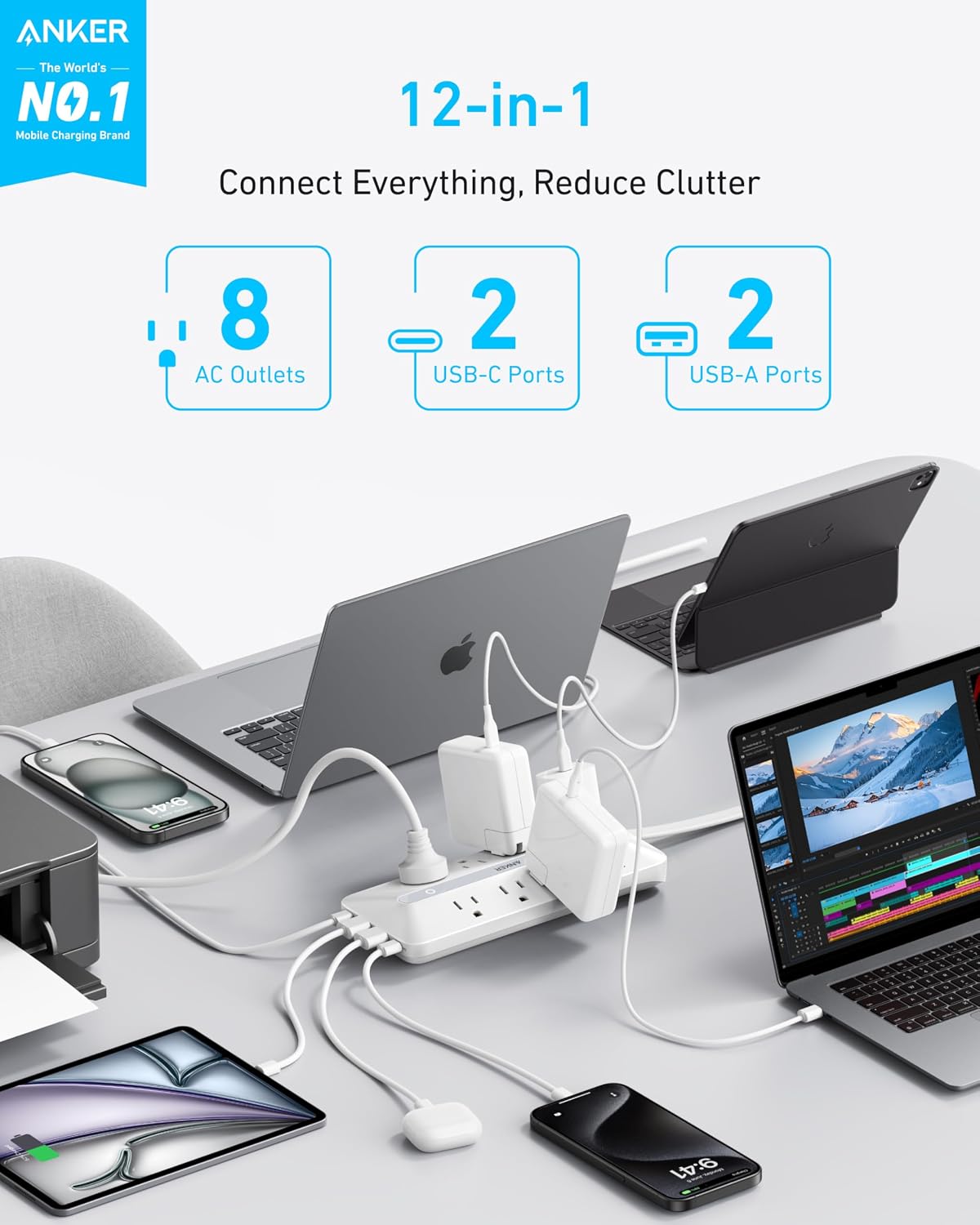 Anker Power Strip, 900J Surge Protector, 35W Max