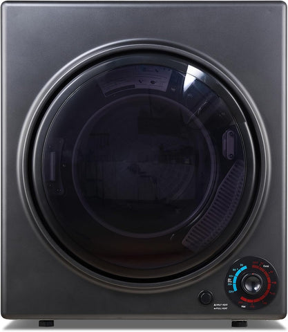CTT Portable Clothes Dryer 3.5 cu.ft, 1500W Compact Dryer for Apartment, Front Load Laundry Dryer Machine with Stainless Steel Tub & 4 Automatic Drying Mode, RVs, Dorms, Black