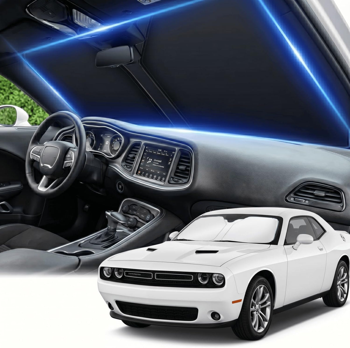 Windshield Sun Shade for Dodge Challenger 2015-2023 Sunshade Front Window Shade Custom Fit Challenger Accessories Sun Visor Foldable Shade Blocks UV Rays Accessories