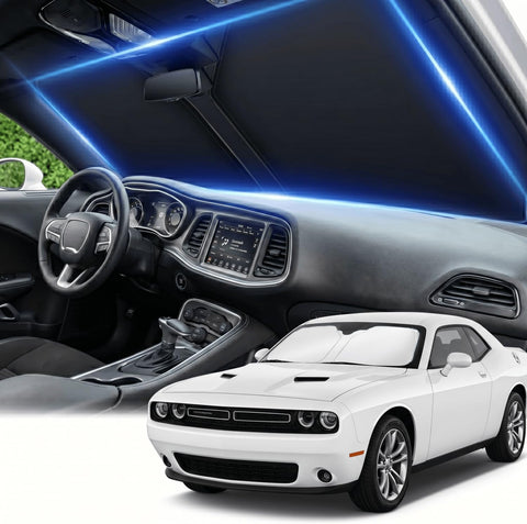 Windshield Sun Shade for Dodge Challenger 2015-2023 Sunshade Front Window Shade Custom Fit Challenger Accessories Sun Visor Foldable Shade Blocks UV Rays Accessories