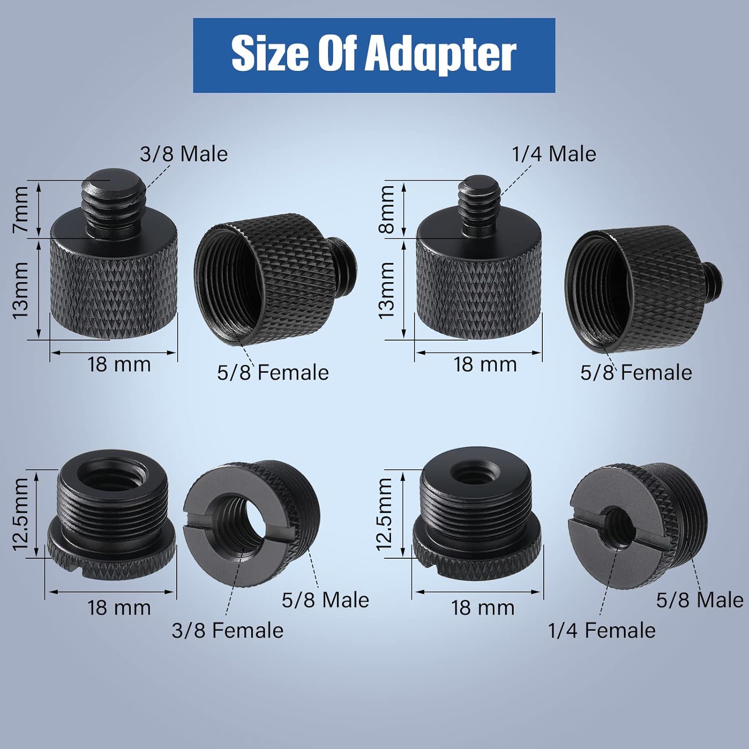 Moxweyeni 8pcs Mic Stand Adapter Screw Thread Adapter for Microphone, Black