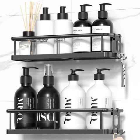 YASONIC Shower Caddy Adhesive, Rustproof Shower Organizer, Large Capacity Shower Shelves for Inside Shower, No Drilling Bathroom Organizers and Storage for Home Decor （2 Pack Black）