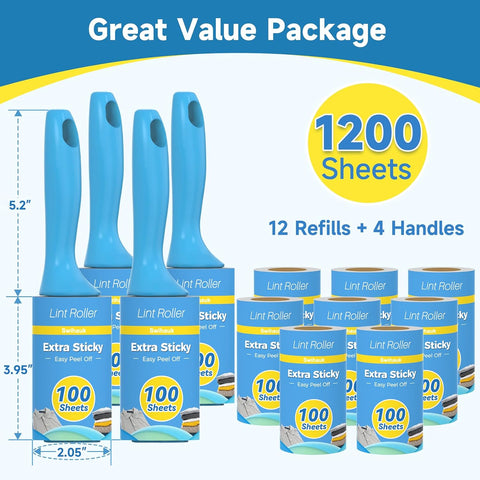 Swihauk 1200 Sheets Extra Sticky Lint Rollers for Pet Hair