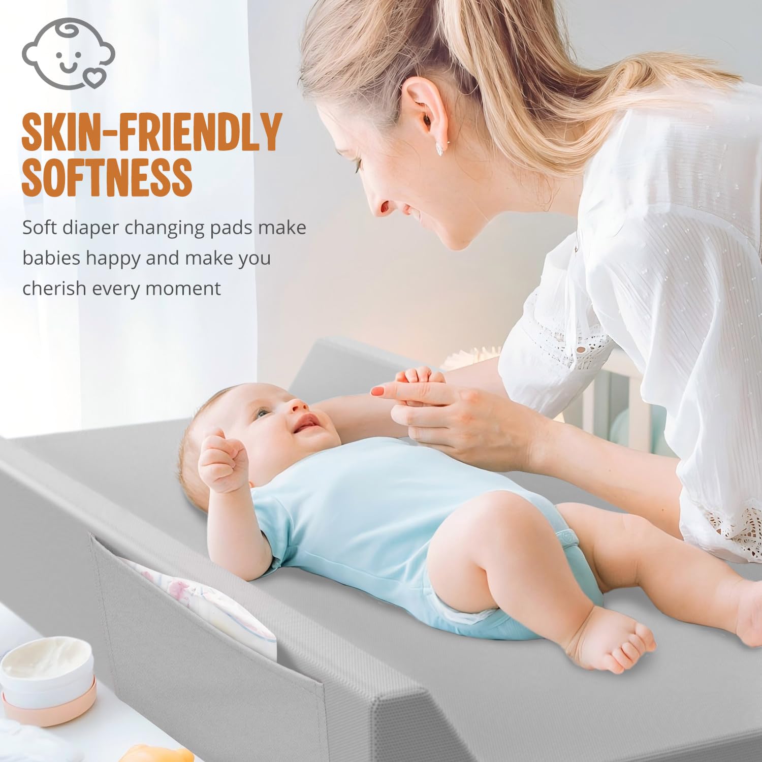 Vegan Leather Baby Changing Pad Waterproof & Wipeable with Pockets