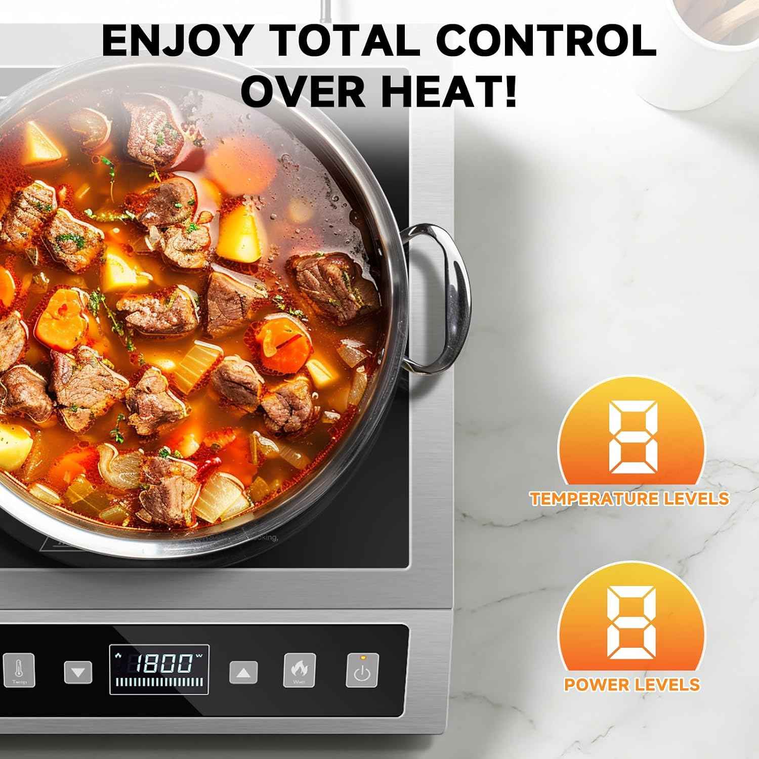 AMZCHEF Portable Induction Cooktop 1800W Commercial Burner Stainless Steel