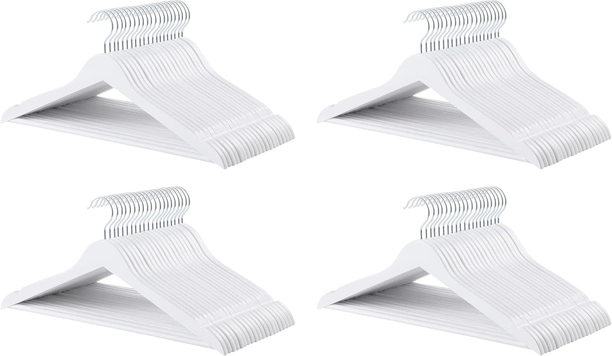 Amazon Basics Durable Wooden Clothes Hangers,White,(Pack of 80)