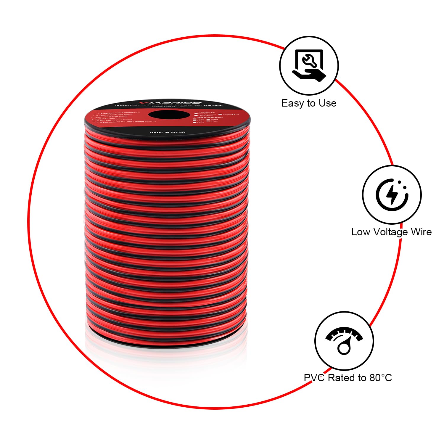 VIABRICO 12Gauge 50FT Electrical Wire Cable 2 Conductors Red Black Hookup LED Lighting Strips Flexible Extension Cord 12AWG Copper Clad Aluminum 12V/24V DC