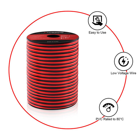 VIABRICO 12Gauge 50FT Electrical Wire Cable 2 Conductors Red Black Hookup LED Lighting Strips Flexible Extension Cord 12AWG Copper Clad Aluminum 12V/24V DC