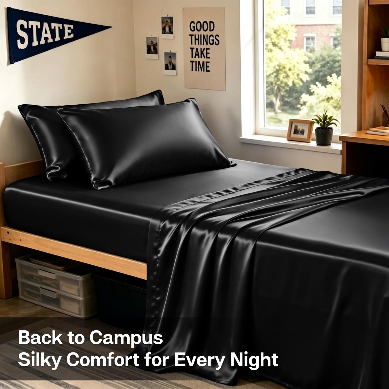 MR&HM Satin Pillowcase 2 Pack, King Size 20"x40", Black