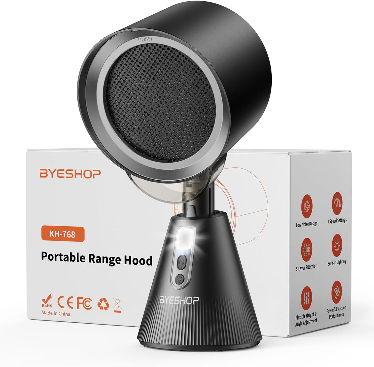 Portable Range Hood with Adjustable Height, 40° Tilt & LED Range Lights