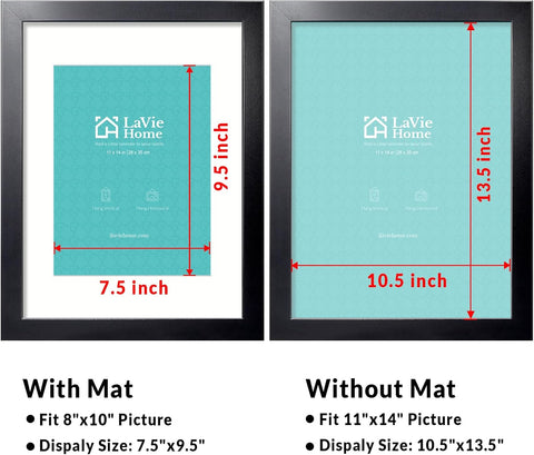 LaVie Home 11x14 Picture Frame, 11 x 14 Frame Display Pictures 8x10 with Mat or 11x14 Without Mat, Stable and Sturdy Black Frame and Polished Plexiglass, Horizontal and Vertical Format of The Walls