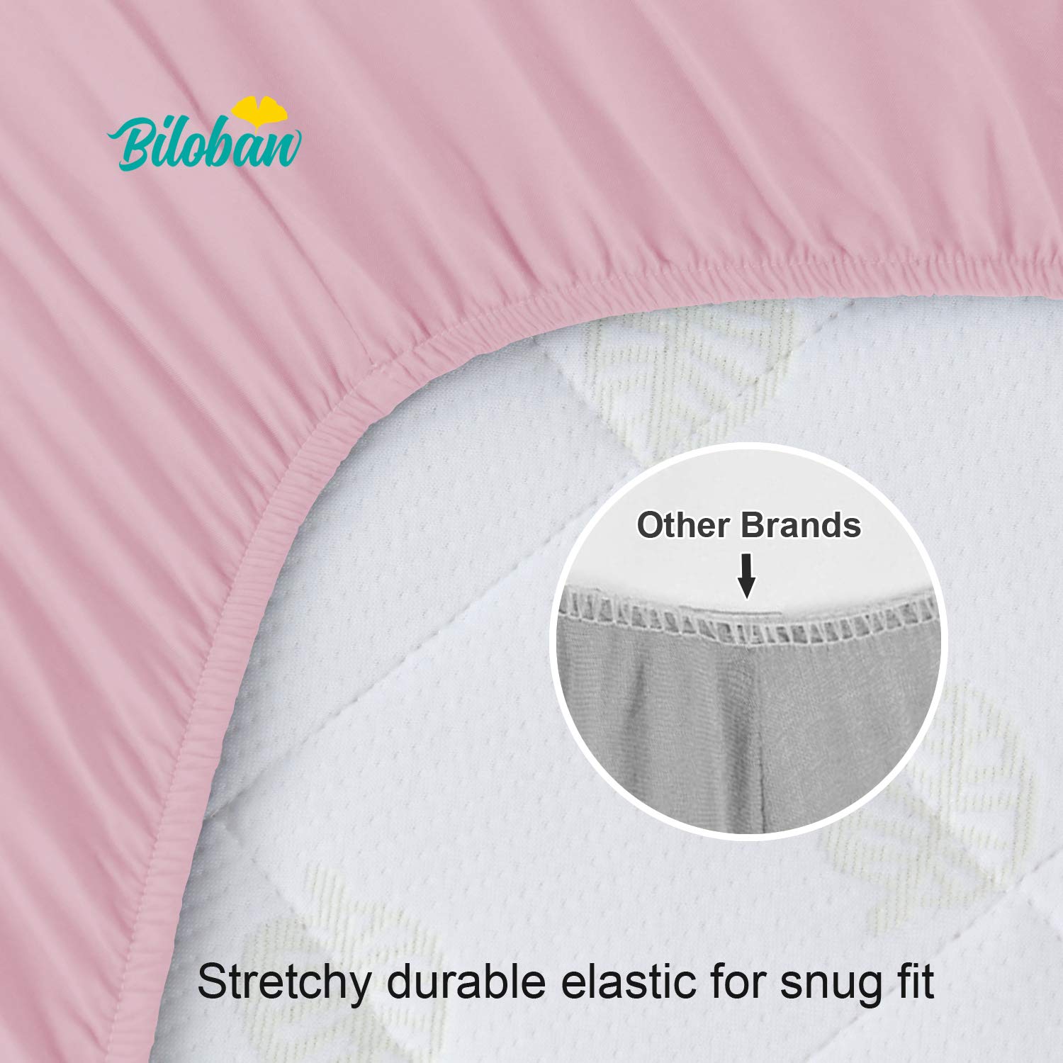 Biloban Crib Sheets Fitted, 2 Pack Crib Sheet Fits for Standard Crib Mattress, Neutral Toddler Bed Sheets Girl, White & Pink, 52”X 28”