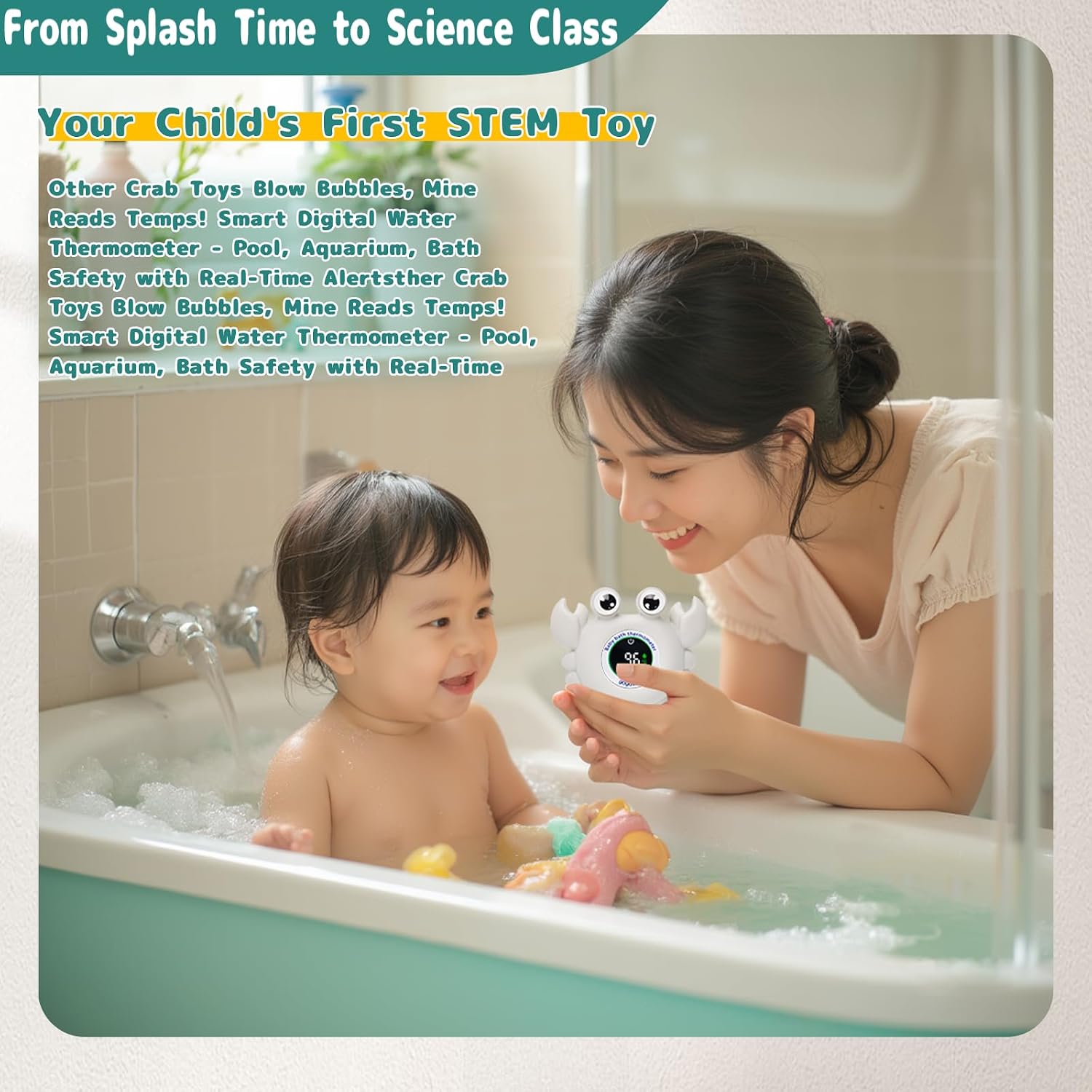Baby Bath Thermometer Water Temp Safety for Bathtub,Room Essential Crab Toy