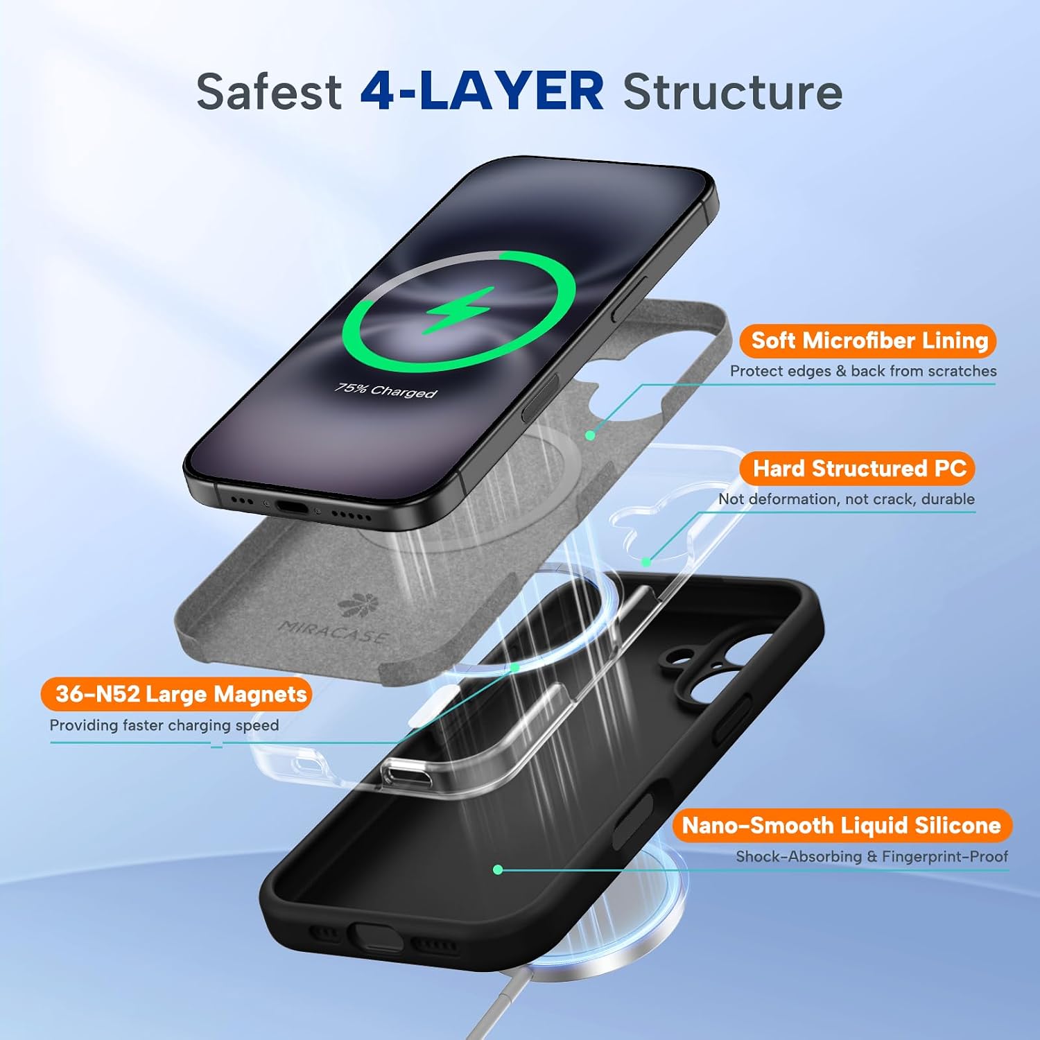 Miracase Silicone & Magnetic for iPhone 16 Case, Black