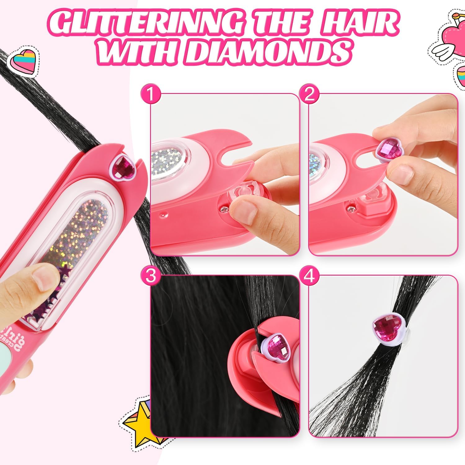 Hair Gem Stamper Kit, Birthday Gifts Toys for Girls Ages 3 4 5 6 8-12