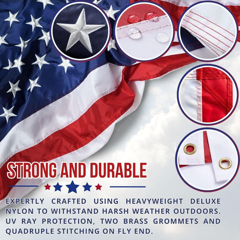 10x15 Ft American Flag Heavy Duty Nylon US Flag with Embroidered Stars
