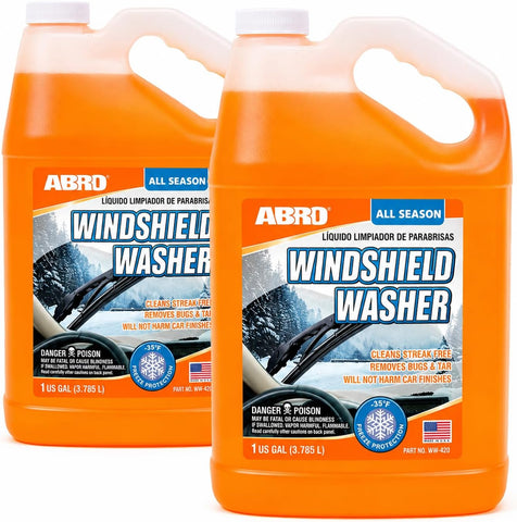 ABRO Windshield Washer Fluid 1 Gallon, Streak-Free Bug Remover, 2 Pack