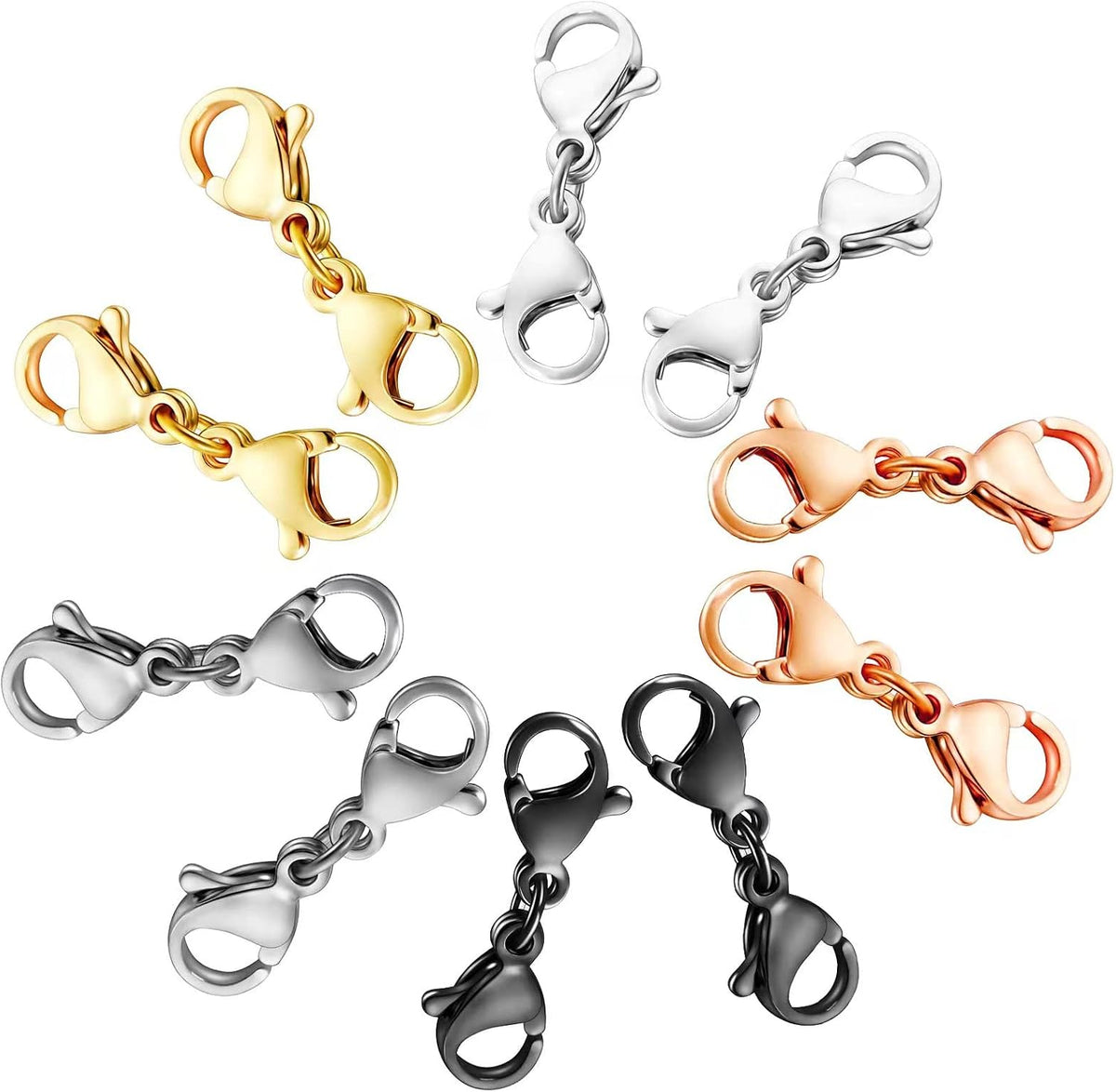 OHINGLT Double Lobster Clasp Necklace Extender Connector Bracelet Extension, Gold and Silver Lobster Claw Clasps for DIY Jewelry Making