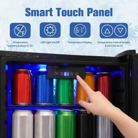 3.2 Cu.ft Beverage Refrigerator, 130 Can Wine Soda Beer Fridge with Glass Door and Digital Temperature Control, Undercounter Drink Cooler for Office Home Bedroom Dorm Bar