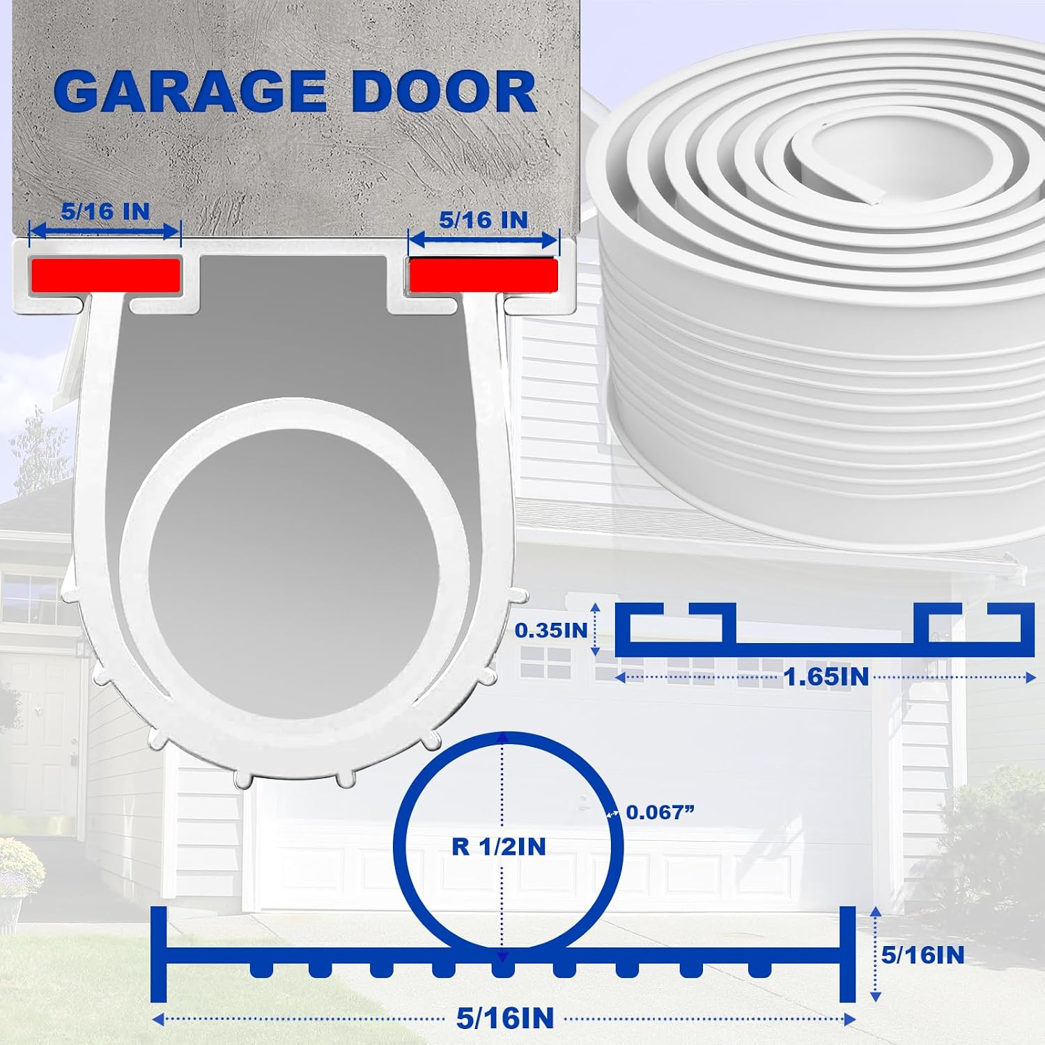 DGSL Garage Door Bottom Seal, 5/16 T-End Rubber Weather Stripping, 20 FT