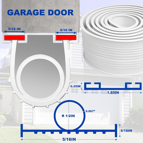 DGSL Garage Door Bottom Seal, 5/16 T-End Rubber Weather Stripping, 20 FT
