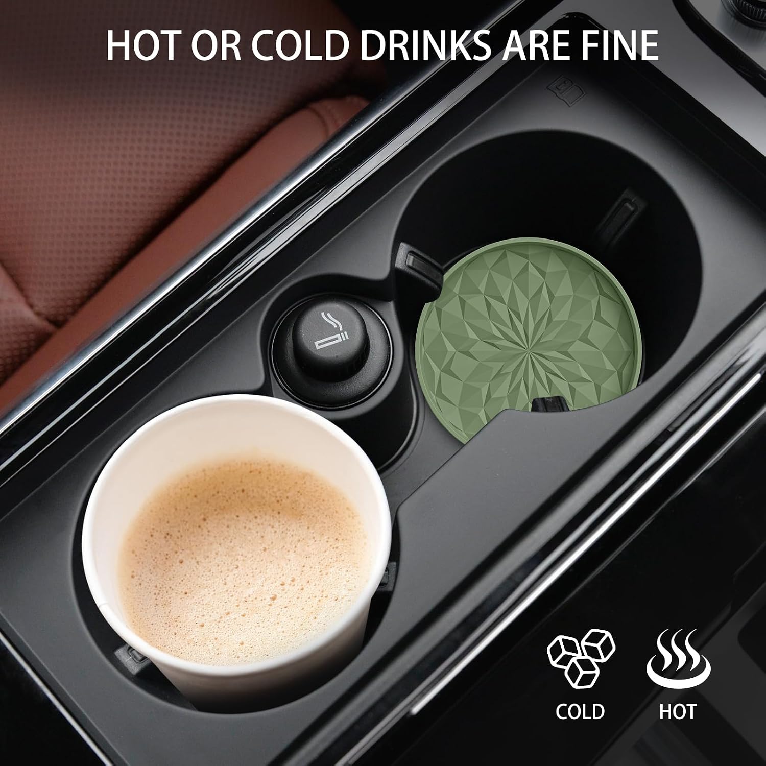 ME.FAN Car Coasters for Cup Holders [4 Pack] - 2.75In Silicone Auto Mug Mats - Universal Non-Slip Recessed Car Interior Accessories Olive Green