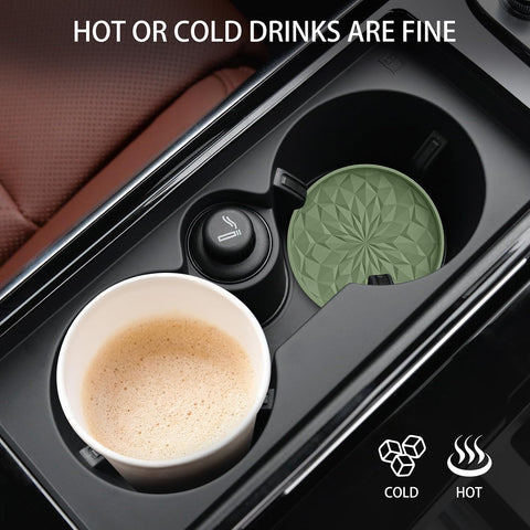 ME.FAN Car Coasters for Cup Holders [4 Pack] - 2.75In Silicone Auto Mug Mats - Universal Non-Slip Recessed Car Interior Accessories Olive Green